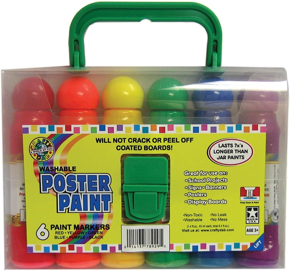 Crafty Dab 78930 Washable Poster Paint Markers 6/Pkg-Assorted Colors