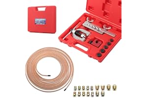 CXCCOI 25Ft 3/16 Brake Line Kit,Single & Double Brake Line Flaring Tool Kit with 16 Fittings,5 Adapters,Tube Cutter,Brakes Lines Repair Kits for Fuel System & Hydraulic Brakes System
