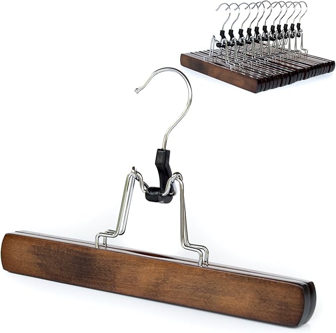 Clutter Mate Set of 12 Wood Pant Hangers with Locking