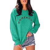 FISACE Womens Graphic Sweatshirt Crew Neck Solid Color Long Sleeve Casual Loose Letter Pullover Tops