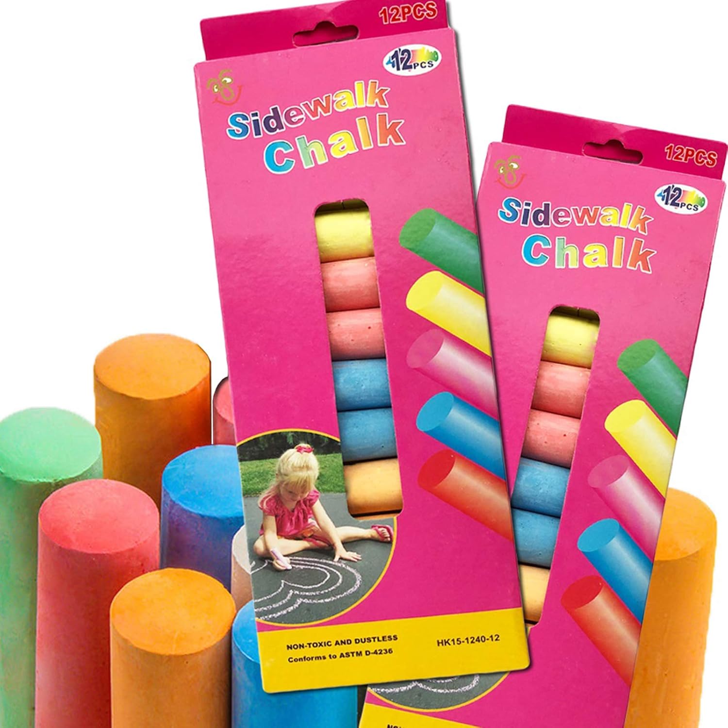 Tiza para niños de acera (caja de 12 quilates) 2 unidades, tiza jumbo