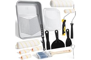 BATES CHOICE Bates- 9 Inch Paint Roller Kit, 17 pcs, Plastic Paint Tray, Clear Disposable Tray Liners, 4" & 9" Roller Frame, Roller Covers 4" & 9", Angle Brush, Plastic Scrappers, Can Opener and Stirring Rod