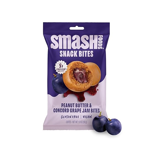 SMASH FOODS PEANUT BUTTER & CONCORD GRAPE JAM SUPERFOOD BITES, 1.8 OZ