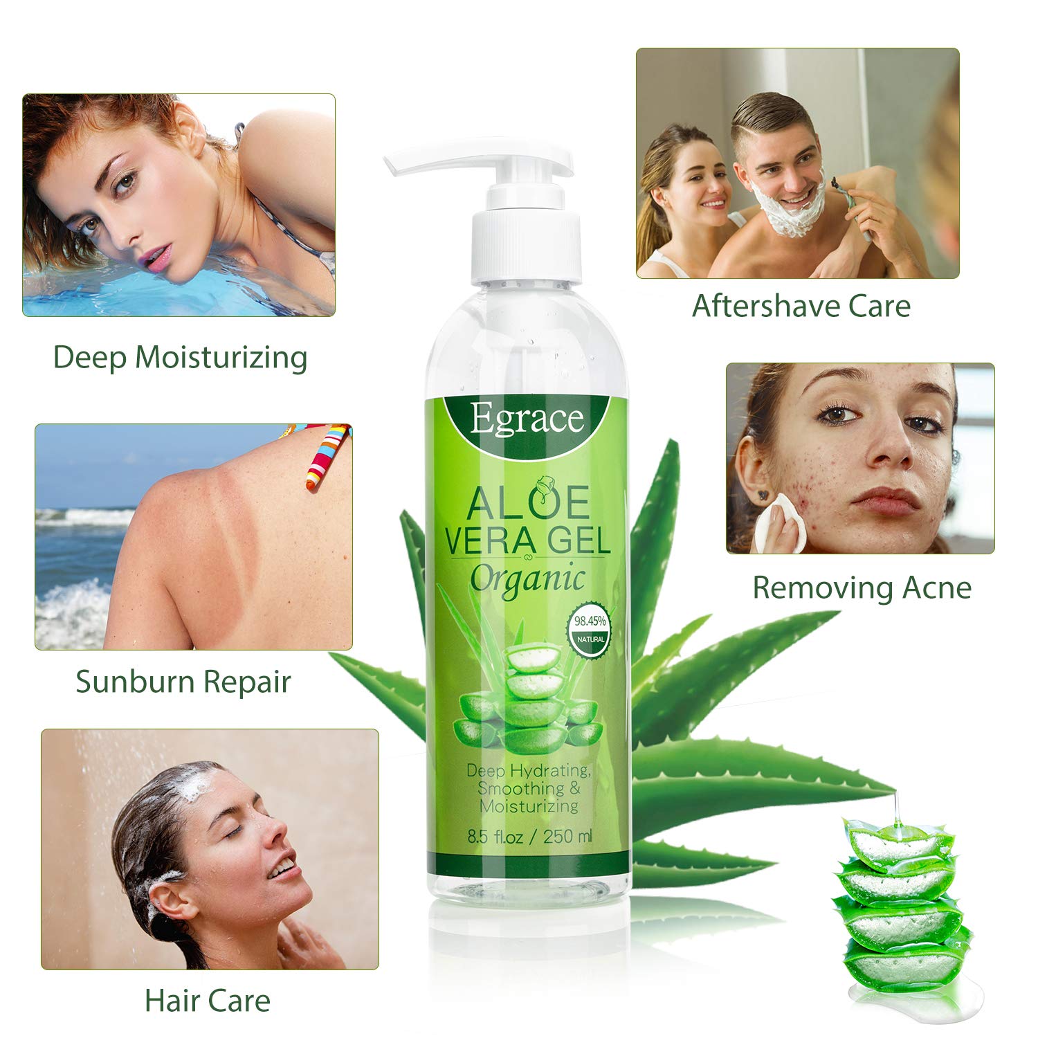 Organic Aloe Vera Gel, 100 Percent Pure Aloe Vera Gel, Freshly Cut Aloe Plant for Face Moisturizer, Hair Growth, Skin Care : Beauty