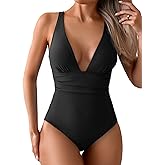 Eomenie Women's One Piece Swimsuit Tummy Control Bathing Suit V Neck Slimming 1 Piece Swimwear