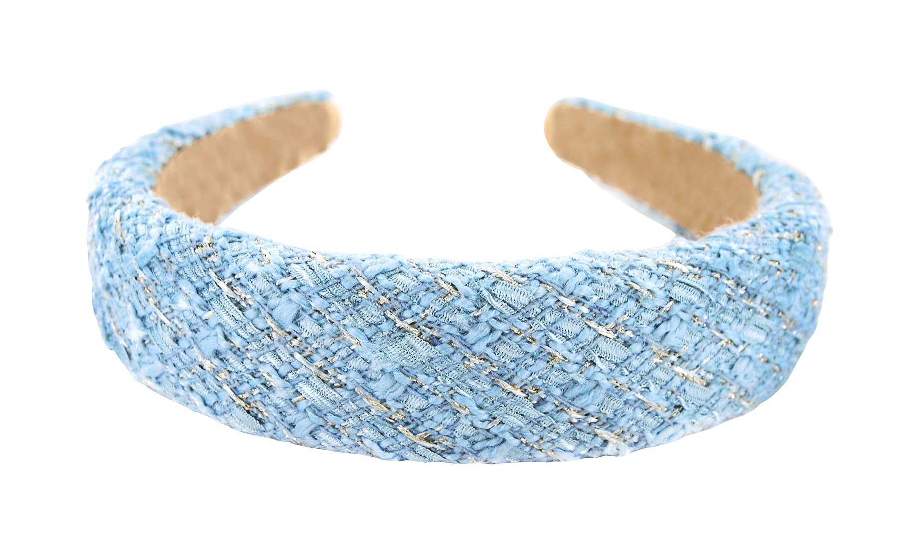 Axy Wide Headband with Tweed Fabric Padded – Beautiful Women's Headband Hair Accessories HRK8 (Blue)