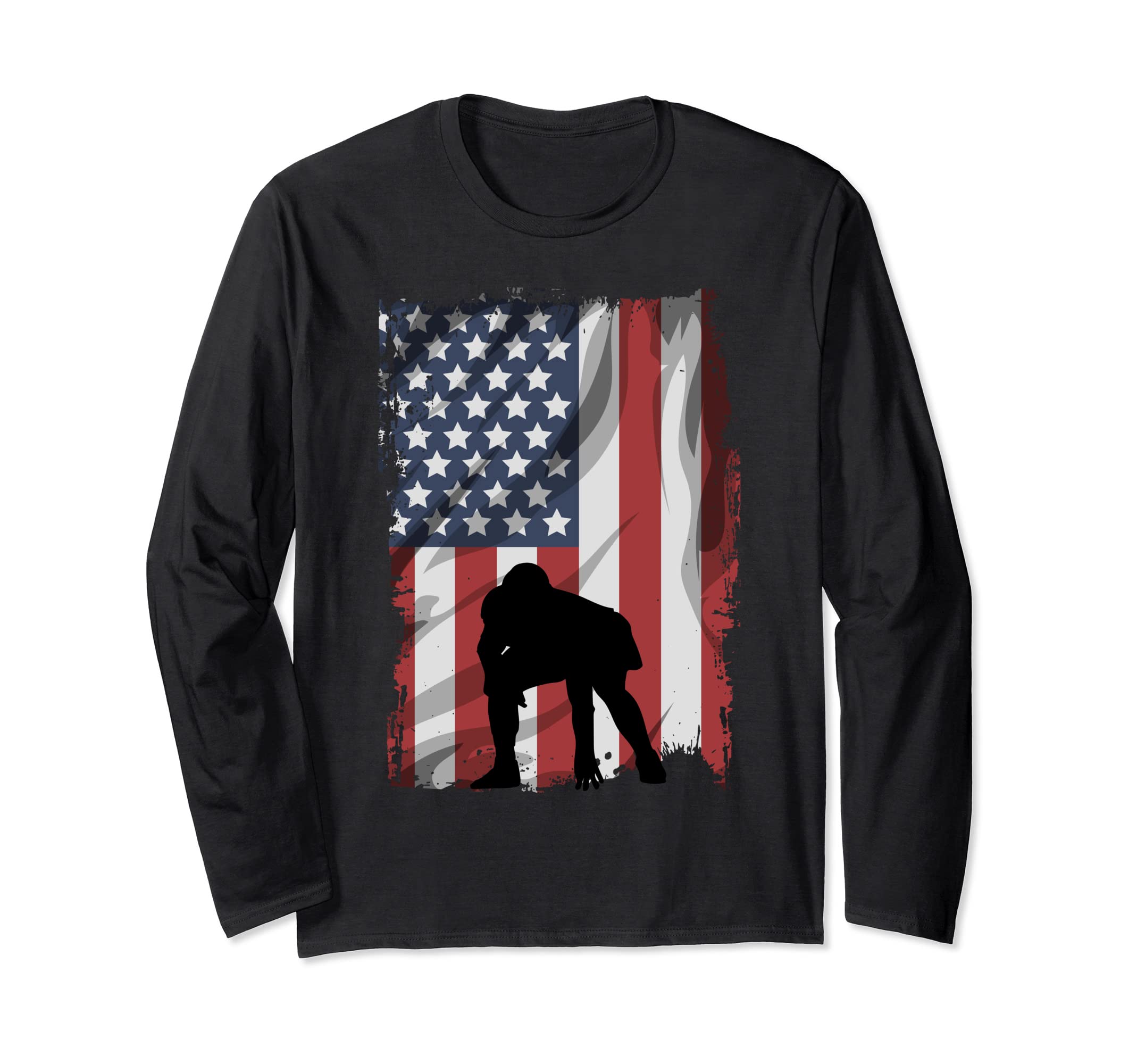 Football lineman USA Flag Left. Tackle Long Sleeve T-Shirt