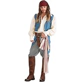 Pirates of the Caribbean Captain Jack Sparrow Adult Costume - Halloween Outfit with Vest, Boot Covers &amp; Headscarf