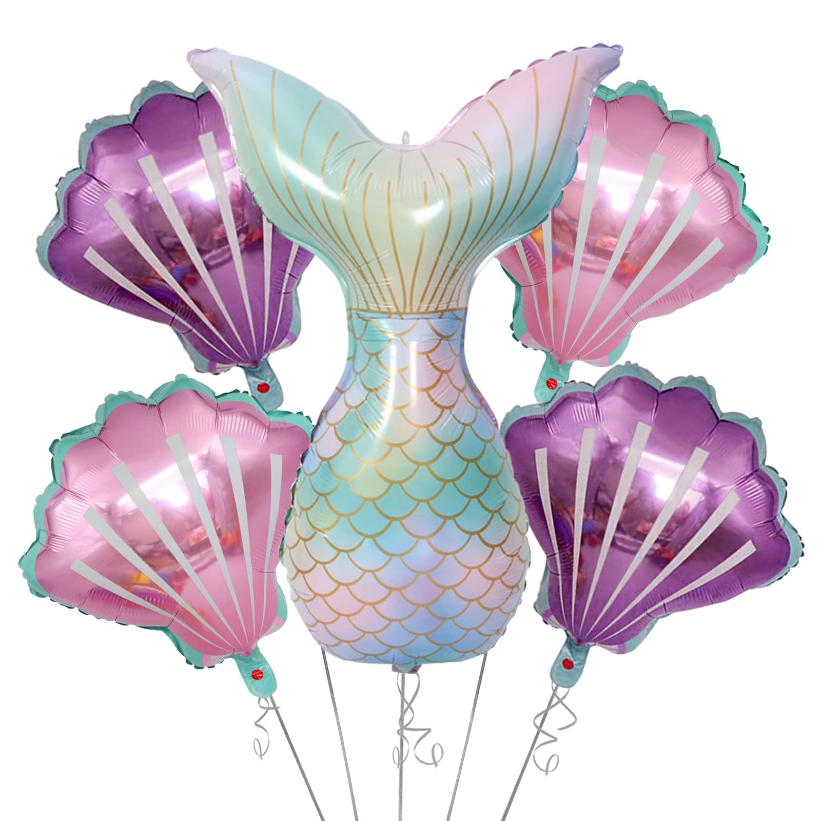 Mermaid Tail Foil Balloons Set Mermaid Sea Theme Girls Birthday Party Decoration Balloon Shell Helium Fishtail Balloon 5pcs