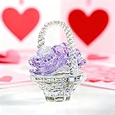 H&D HYALINE & DORA Crystal Flower Basket Figurine Collectable Ornaments Home Decor Tabletop Centerpiece Gift for Lady,Purple Color