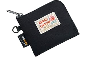 RE ROUGH ENOUGH Rough Enough Small Coin Purse Pouch Slim Credit Card Holder Wallet for Men Women Teen Boys with Neck Lanyard Keychain Zipper in Black Cordura