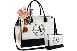 BeeGreen Personalized Tote Bags for Women Initial Monogrammed Carnation Embroidered Canvas Jute Birthday Gift Bags