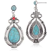 ANDPAI Handmade Lightweight Bohemian Vintage Gold Silver Reconstructed Turquoise Gemstone Pear TearDrop Dangle Earrings for Women Girls Statement Jewelry Gifts
