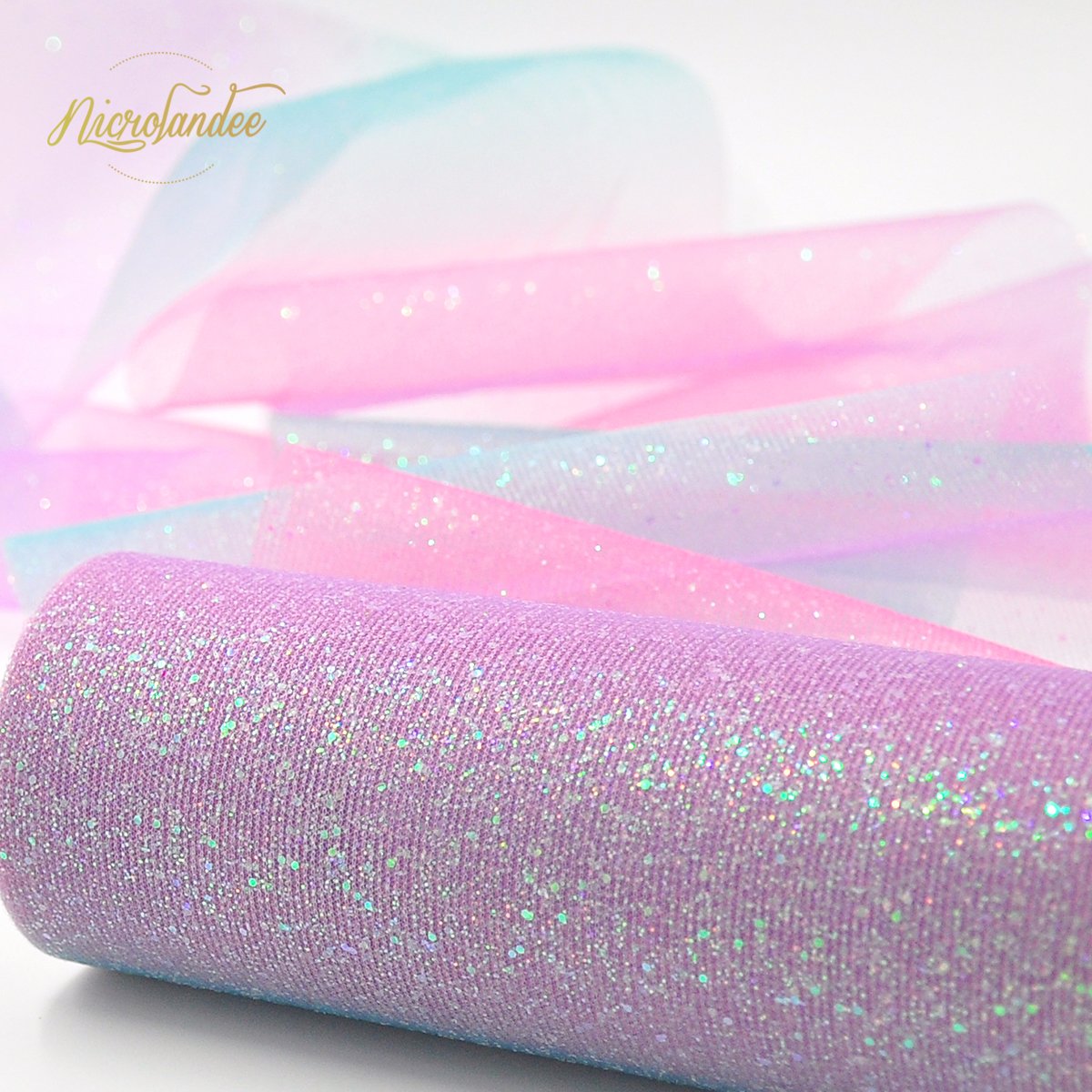 NICROLANDEE Rainbow Glitter Tulle Rolls 6 inch x 10 Yards (30 feet) Shimmer Color for Table Runner Chair Sash Bow Pet Tutu Skirt Sewing Crafting Fabric Wedding Baby Shower Birthday Ribbon