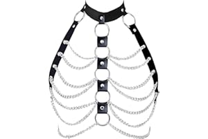 Women's Body Harness Bra Punk Chest Harness Belt Elastic Adjustable Metal Chain Bra Dance Carnival Gothic Costume Accessories