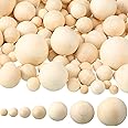 250 Pieces Wooden Balls Unfinished Round Craft Small Wooden Ornaments Assorted Balls Spheres in 7 Sizes for DIY Craft Projects Jewelry Making Art Supplies