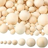 250 Pieces Wooden Balls Unfinished Round Craft Small Wooden Ornaments Assorted Balls Spheres in 7 Sizes for DIY Craft Projects Jewelry Making Art Supplies