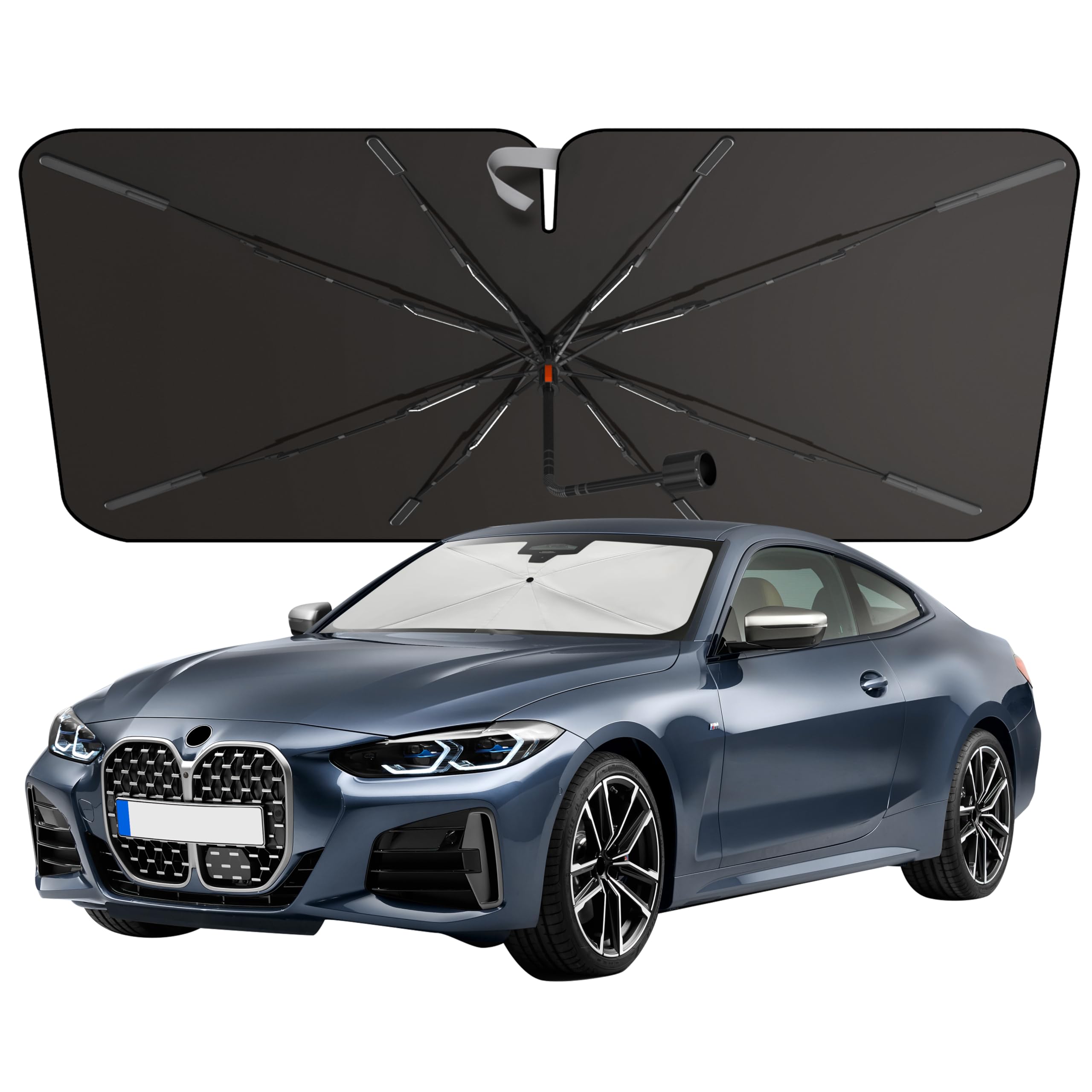 Photo 1 of [2025 Upgraded] Econour Premium Windshield Umbrella Sun Shade | Foldable Car Window Shade for Front Windshield | Sun Blocker Visor Extender | Heat Protection for Sedans, SUVs, Trucks | Medium 57"x33"