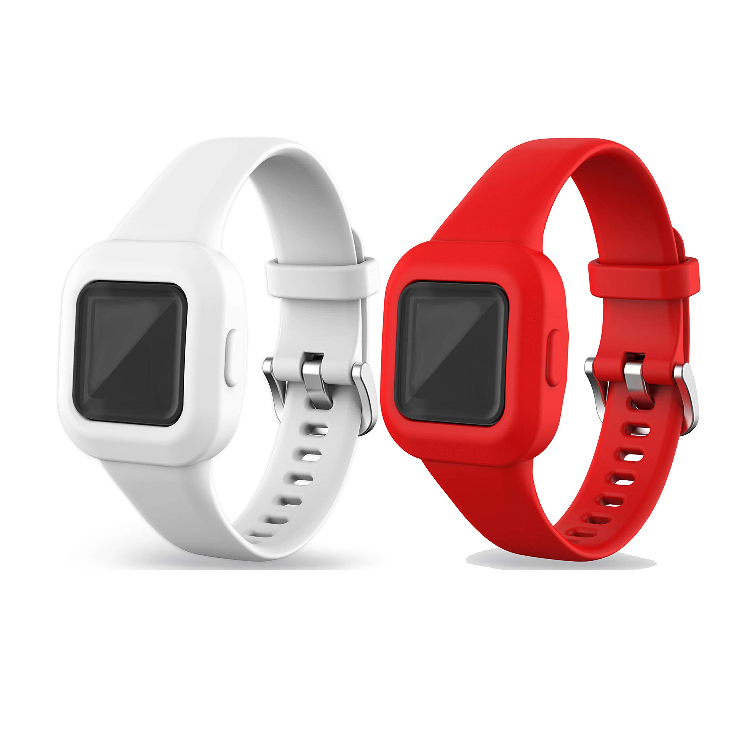 Ruentech Pack of 2 Band Compatible with Garmin Vivofit JR.3 Kids Silicone Strap Wristbands Straps Accessories (Red+White)