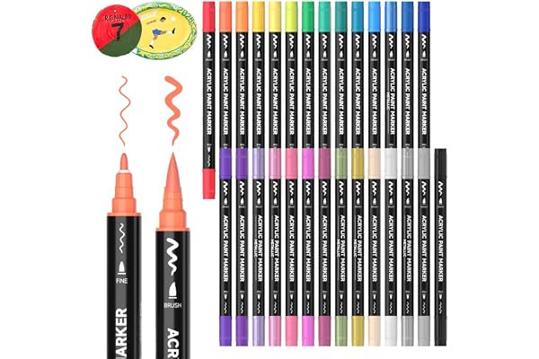 Shuttle Art 28 Colors Dual Tip Acrylic Paint Markers, Brush Tip and Fine Tip Acrylic Paint Pens for Rock Painting, Ceramic, W