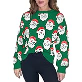 Women's Ugly Christmas Sweaters Funny Santa Pattern Cute Xmas Holiday Party Long Sleeve Knit Pullover Tops