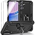 Muntinfe for Galaxy A15 5G Case, Samsung Galaxy A15 5G Case with HD Screen Protector[2 Pack], [Military Grade] 16ft. Drop Tested Shockproof Phone Cover with Magnetic Kickstand, Black