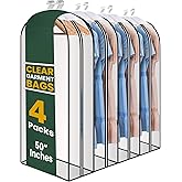 Clear Garment Bags for Clothes Storage - 4-Pack Plastic Hanging Covers and Clothing Protectors, Long Dress Suit Jacket Closet Cover Dust Proof Garment Bag Set for Organized Wardrobe Storage (50")