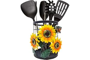 Taesun Sunflower Utensil Holder, Sunflower Kitchen Decor Utensil Organizer for Countertop, Sunflower Metal Cooking Tools Farmhouse Kitchen Counter Decor, Kitchen Gifts Utensil Caddy