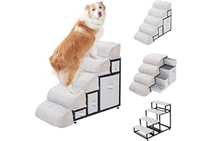 DOICAH Dog Stairs for High Beds and Couch -26 inch Pet Stairs for Medium/Small Dogs and Cats, Bed Steps for Dogs with 4 Storage Drawers(50L) and Metal Structure.Suitable for Pets Under 66lbs