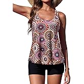 Yonique Womens Two Piece Swimsuits Tankini Top with Boy Shorts Tummy Control Bathing Suits Athletic Swimwear