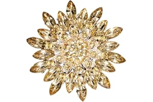 Rhinestone Large Flower Brooches Pins for Women Fashion Sparkly Crystal Sunflower Statement Brooch Wedding Party Suit Dress F