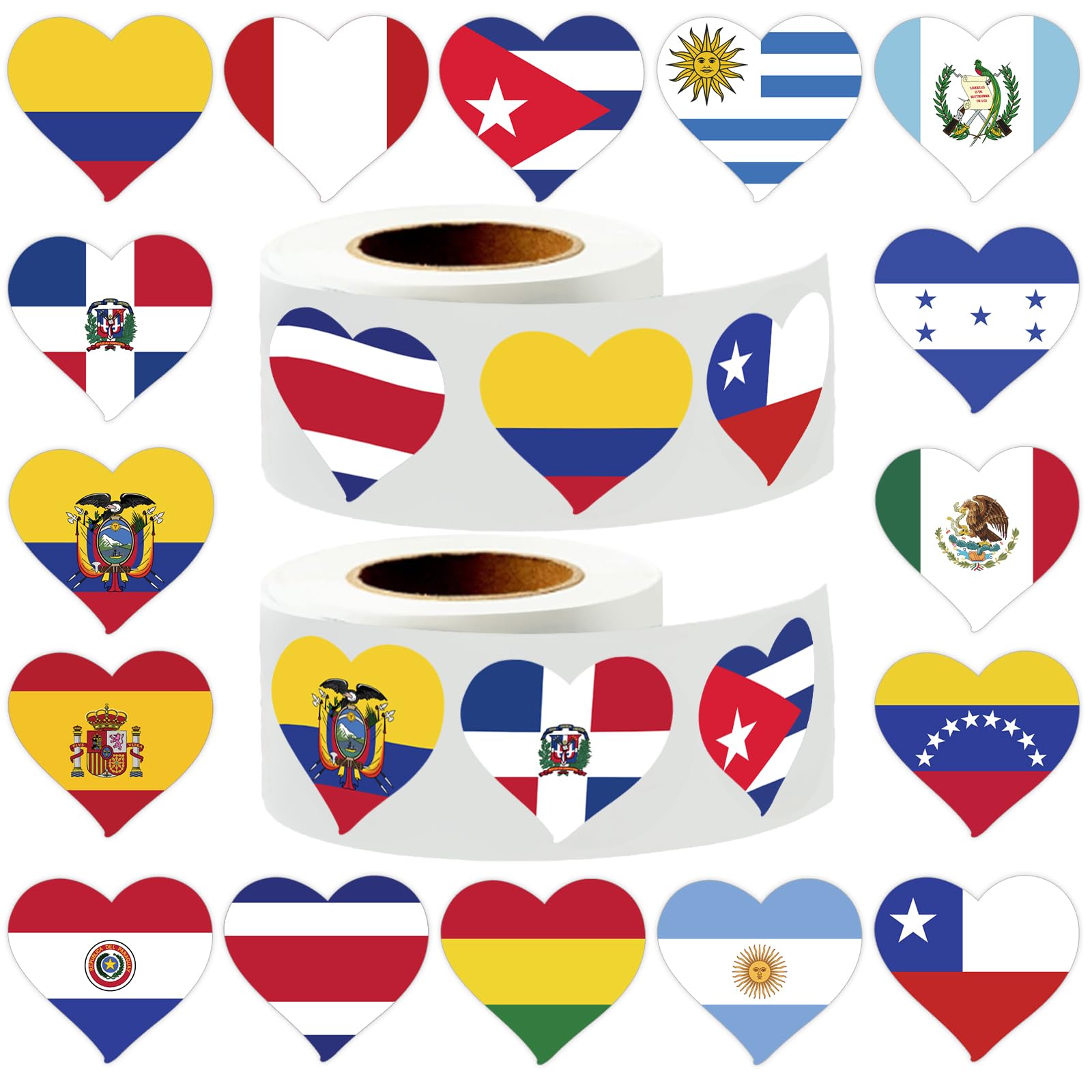 Photo 1 of 1000Pcs Hispanic Heritage Month Stickers, Hispanic Flags Stickers, 16 Heart Patterns Self-Adhesive Decals for Festival Party Favors, Water Bottle Laptop Gifts, Hispanic Heritage Month Decorations