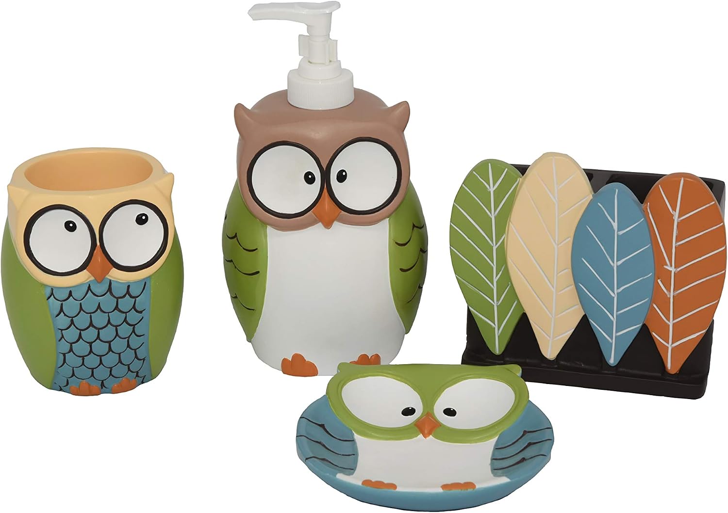 Amazon Com Wodlo Cute Owl Bathroom Accessories Set Complete Bath Accessory Sets Includes Soap Dispenser Toothbrush Holder Tumbler Soap Dish Home Kitchen