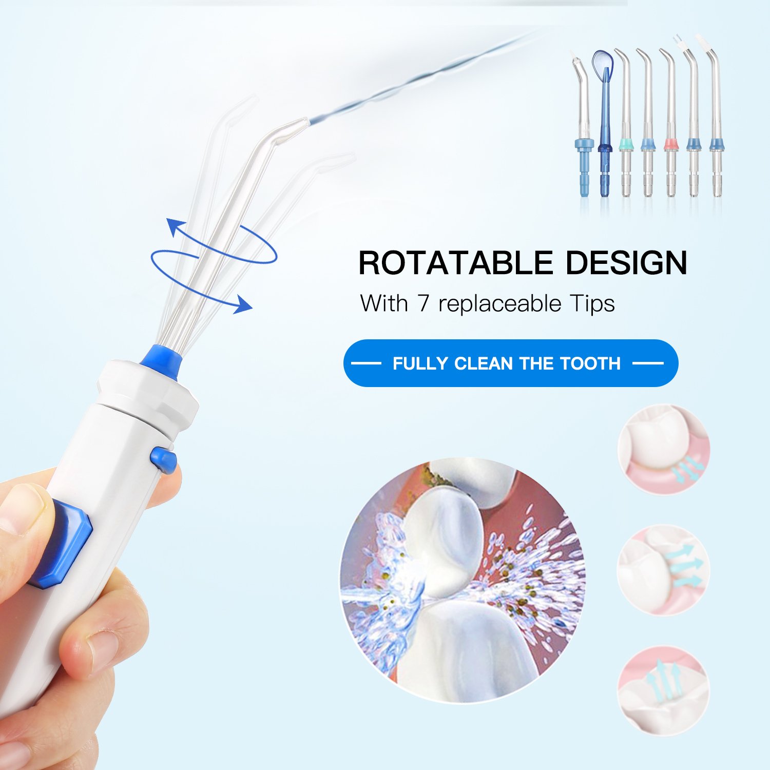 Water Dental Flosser, Dental Care Oral Irrigator with 10 Pressure Settings and 7 Interchangeable Nozzles for Deep Cleaning Between Teeth, Gumline, Braces and Bridges, Leak-Proof Electric Quiet Design