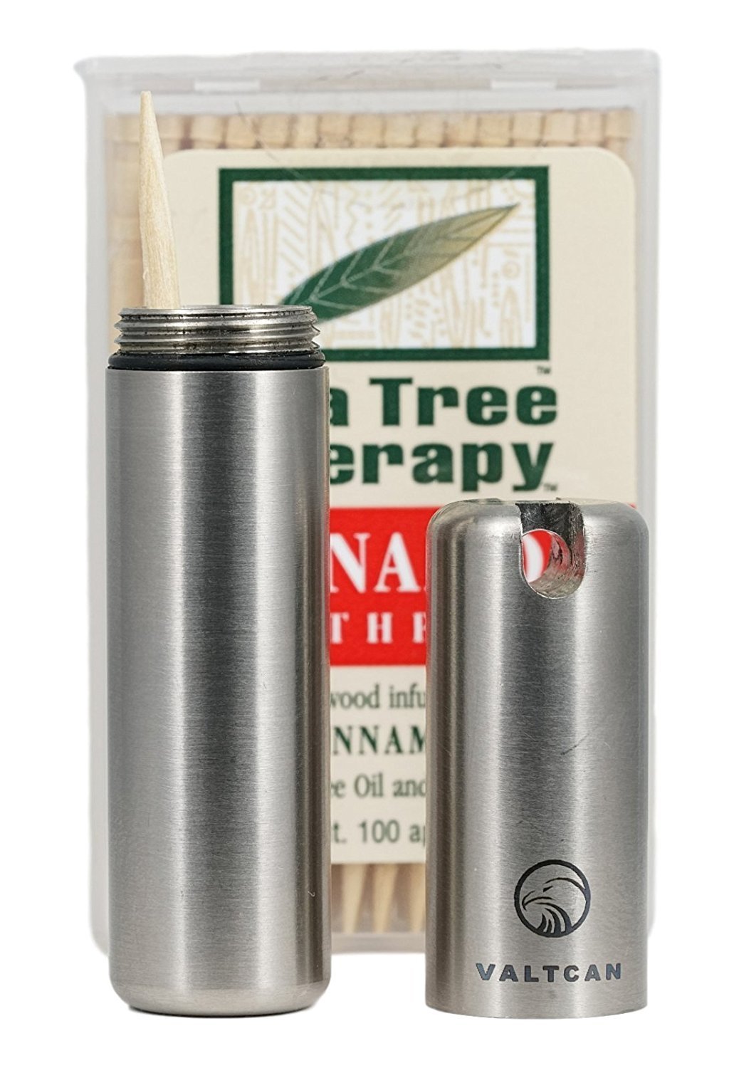 Valtcan Pure Titanium Polished Finish Toothpick Holder - For Single Sided Toothpicks - Pill Canister with Waterproof Airtight Seal Carry Everyday with Keyring hole