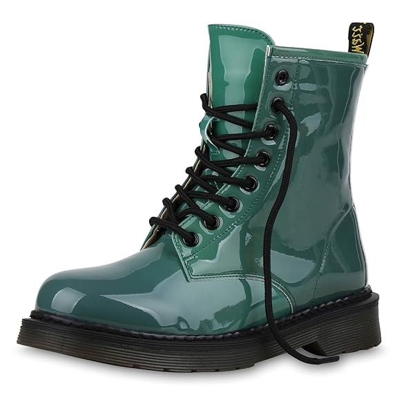 SCARPE VITA Damen Stiefeletten Worker Boots mit Blockabsatz Prints Profilsohle