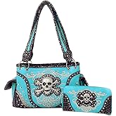 GoCowgirl Women's Skull Bones Skeleton Purse Handbag with Matching Wallet in 6 colors