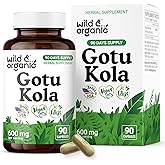 Wild & Organic Gotu Kola Capsules 600 mg - Brain & Focus Support - Gotu Kola Powder Supplement - Gotu Kola Extract - 90 Days of Supply - Vegan, No Fillers, Non-GMO - 90 Count