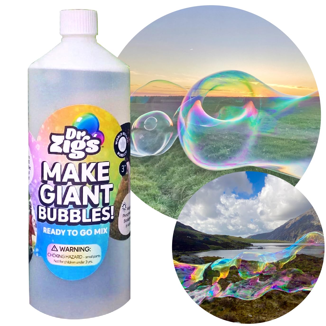 Dr Zigs Eco Giant Bubble Mix - Original Ready-to-Go 1 Litre - For Wands, Professional Grade Solution, World-Record Size Bubbles.