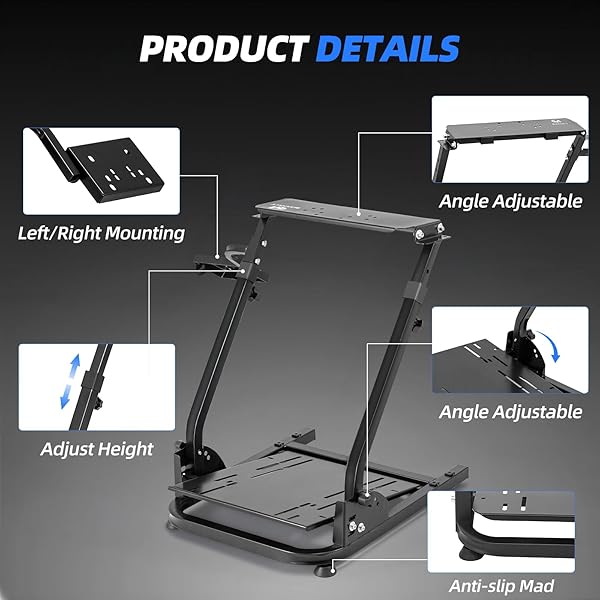 BLENNACY RACING WHEEL STAND FOLDABLE,HEIGHT ADJUSTABLE,COMPATIBLE WITH LOGITECH G920 G29 G27 G25 (STEERING WHEEL & PEDALS NOT INCLUDED)
