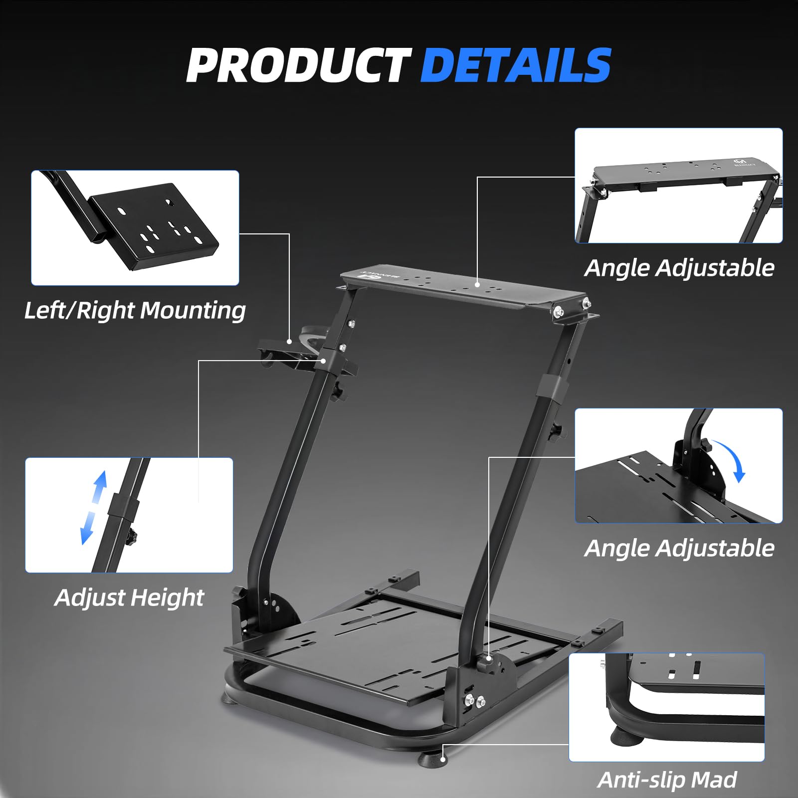 BLENNACY Soporte para volante de carreras Soporte para volante plegable Altura ajustable Compatible con Logitech G920 G29 G27 G25 Volante y pedales no incluidos