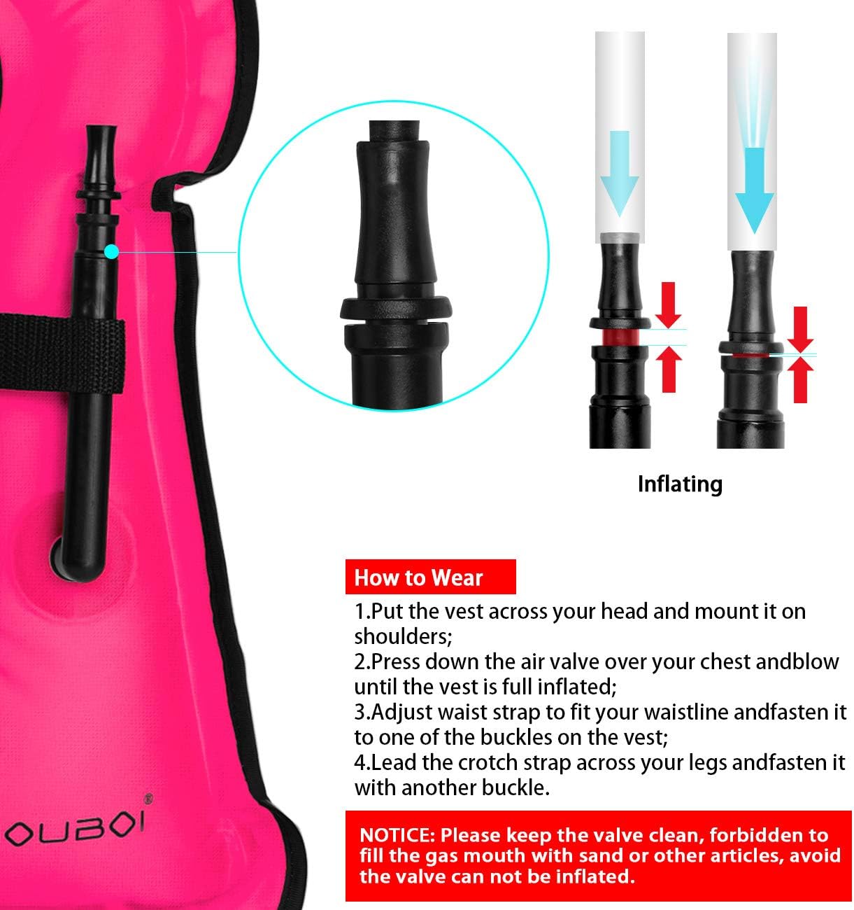 OMOUBOI Inflatable Snorkel Vest for Adults Women Men, Snorkeling Jackets Vests with Crotch Strap for Snorkeling Swimming Paddling Boating Water Sports Beginner Adults-Only 88-180 lbs (Pink): Sports & Outdoors