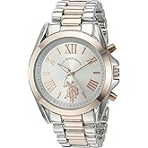 U.S. Polo Assn. Women's Two-Tone Analog Watch – Silver Dial with Rose Gold Accents, 41mm Metal Case, and Alloy Link Bracelet – Elegant Quartz Timepiece for Everyday Style