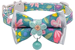 Cat Collar Breakaway, HYQHYX Floral Kitten Collar with Bell, Cute Cat Collar with Bow for Girl Boy Removable Bowtie