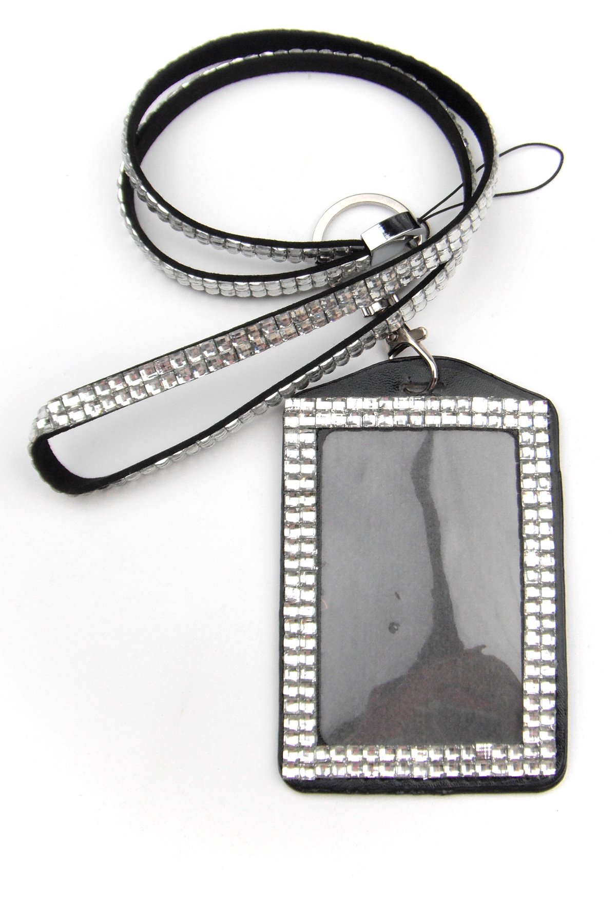 ALL in ONE Rhinestone Lanyard Bling Crystal Necklace + Card Holder for Id/key/cell Phone (WHITE)