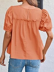 Tankaneo Womens Puff Sleeve Peplum Babydoll Tops