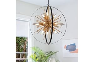 TACDANDM 23.2'' Black Gold 12-Light Globe Sputnik Chandelier Modern Industrial Adjustable Hanging Ceiling Firework Pendant Light Fixture for Entryway Foyer Bedroom Dining Living Room Hallway