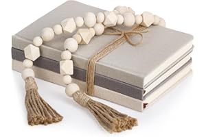 Feifeiya 3 Pieces Faux Decorative Books Set for Home Decor Fake Book for Shelves Coffee Table Stacked Linen Covered Display Decor with Wood Bead Bookend Gift for Living Room(Classical Color)