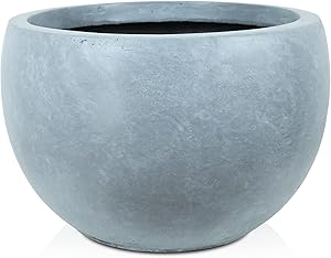Kante RC0049C-C60611 Lightweight Concrete Outdoor Round Bowl Planter, Slate Gray