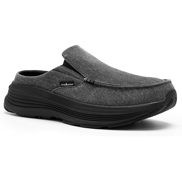 ?Men\'s Dark Grey Canvas Slip-On Orthopedic Comfortable Vintage Fashion Loafers Amazon.com | Mens Slip On Shoes, Mens Boat Shoes with Arch  main image 4